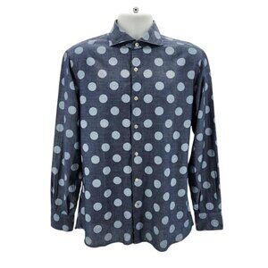 Domenico Tagliente Mens 40 - 15 3/4 Dress Shirt Polka Dot Blue Gray Button Long
